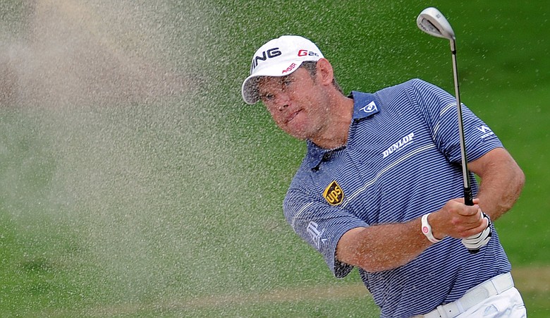 Lee Westwood hits a shot during Round 3 of the Thailand Golf Championship.