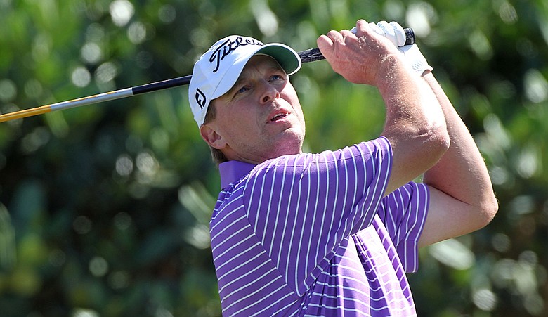 Steve Stricker plays a shot during the third round of the Hyundai Tournament of Champions.