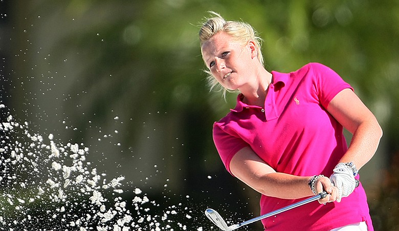 Holly Clyburn hits a shot from the sand during the final round of the Harder Hall Women's Invitational.