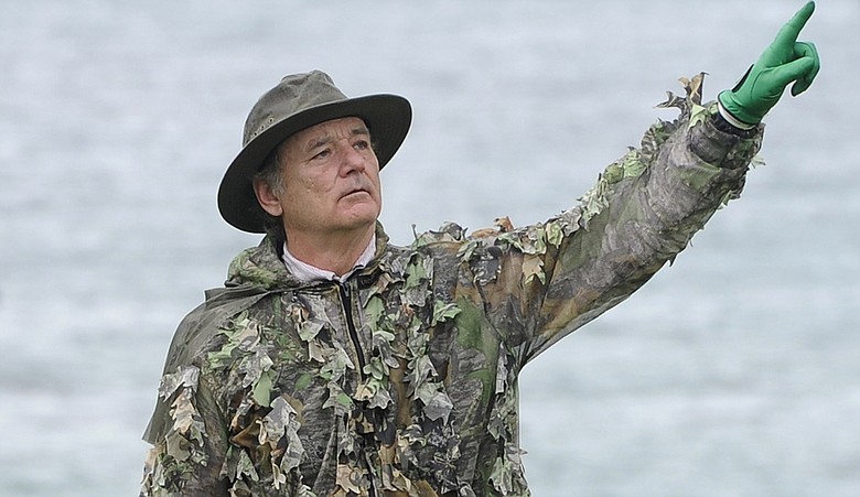 Actor Bill Murray reacts to his missed putt on the fifth hole during the third round of the AT&T Pebble Beach National Pro-Am at Pebble Beach Golf Links.
