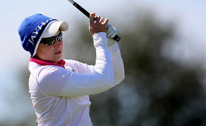 Katy Nugent of Kansas during the first round of the UCF Challenge.