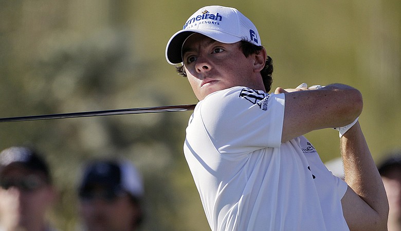 Rory McIlroy tees off on the 17th hole during the third round of the WGC-Match Play Championship.