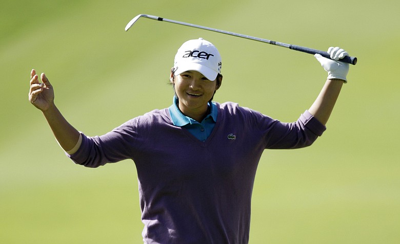 Yani Tseng reacts after chipping from the rough on the 13th hole during the second round of the Kia Classic.