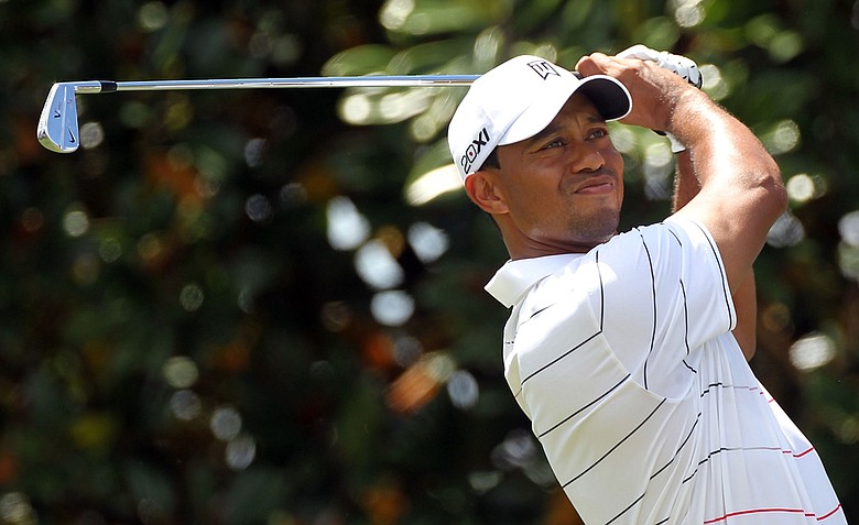 Tiger Woods plays a shot on the second hole during the second round of the Arnold Palmer Invitational.