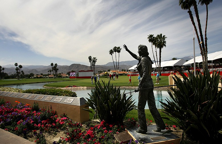View of the 18th green on Wednesday at the 2012 Kraft Nabisco Championship.