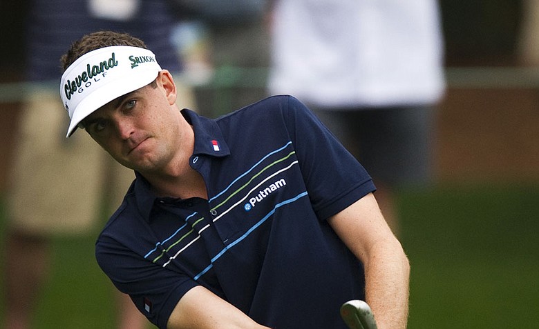 Keegan Bradley on the first green during a practice round before the 2012 Masters Golf Tournament at Augusta National.
