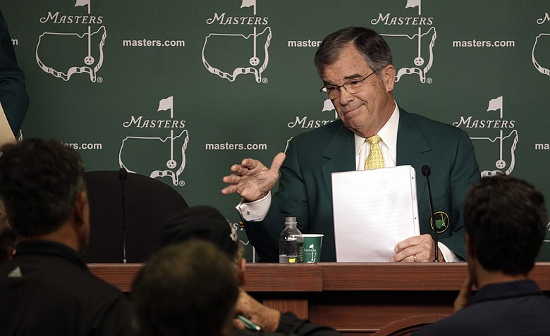 Billy Payne, chairman of Augusta National Golf Club, addresses the media.