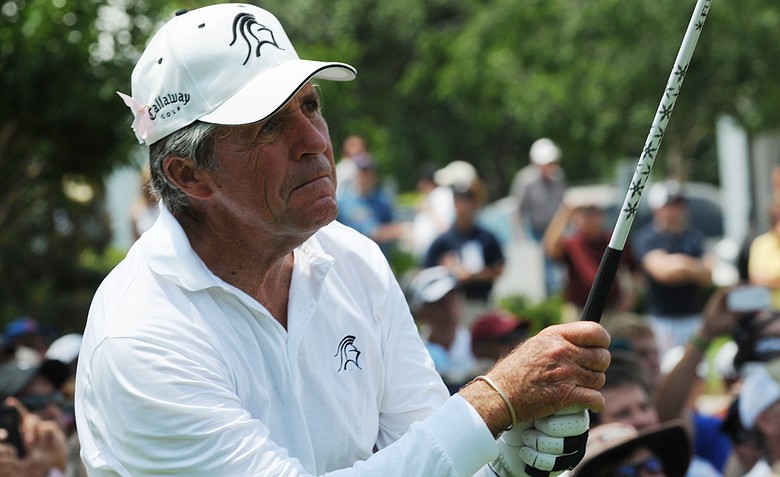 A determined Gary Player on the first tee at the Houston Greats of Golf Challenge.