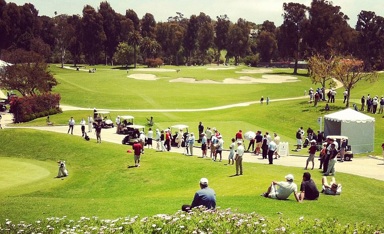 View of the second green, 10th hole and 10th tee during the 2012 NCAA Championship at Riviera Country Club in Pacific Palisades, Calif.