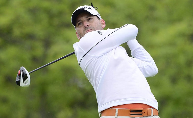 Sergio Garcia tees off the tenth hole during the first day at the Nordea Masters.