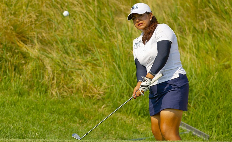 Lizette Salas watches her pitch shot to the 11th hole during the first round at the 2012 U.S. Women's Open at Blackwolf Run in Kohler, Wis. on Thursday, July 5, 2012.
