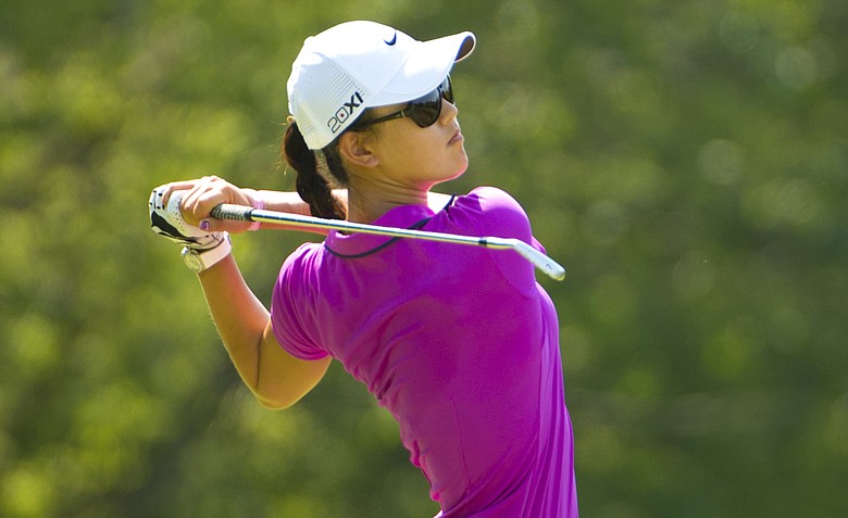 Michelle Wie watches her tee shot on the 17th hole during the second round at the 2012 U.S. Women's Open at Blackwolf Run in Kohler, Wis. on Friday, July 6, 2012.