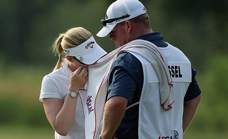 Morgan Pressel wipes her face during the second round of the 2012 U.S. Women's Open.