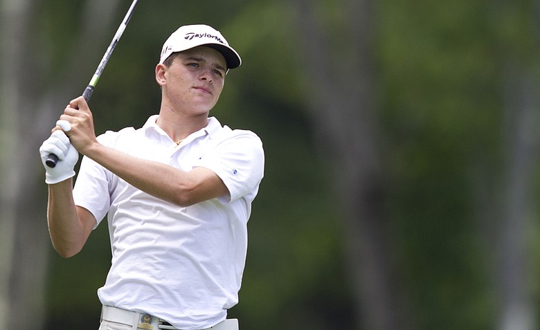 Nicolo Galletti plays his tee shot on the 4th hole during the third round of match play at the 2012 U.S. Junior Amateur at Golf Club of New England in Stratham, N.H.