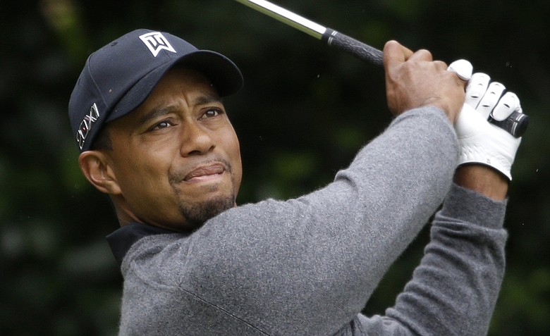 Tiger Woods plays a shot off the 1st tee at Royal Lytham & St. Annes Golf Club during the second round of the Open Championship.