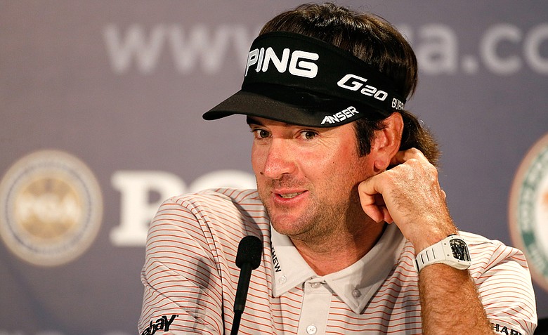 Bubba Watson speaks during a press conference during a practice round of the 94th PGA Championship.