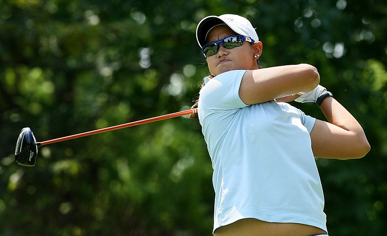 Cyna Rodriguez hits her tee shot at No. 13 during the Round of 64 at the 112th U. S. Women's Amateur Championship. She advanced to the Round of 32.