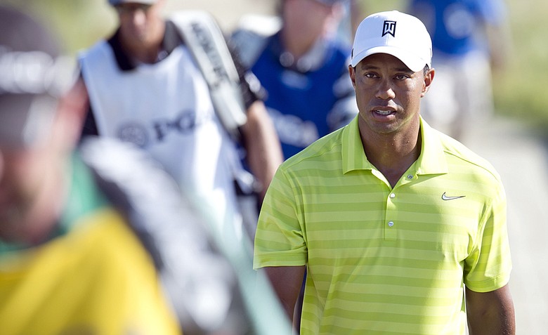 Tiger Woods of the US walks a fairway during round one of the 94th PGA Championship August 9, 2012 on Kiawah Island, South Carolina.