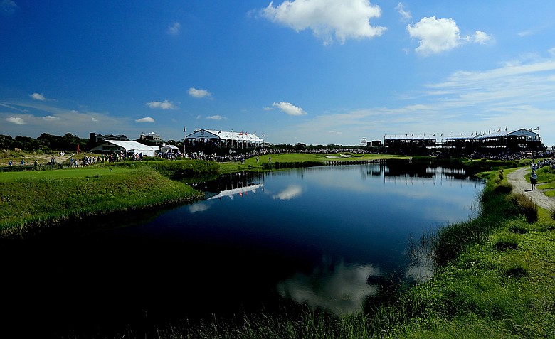 A general view of the 17th green during Round One of the 94th PGA Championship at the Ocean Course on August 9, 2012 in Kiawah Island, S.C.