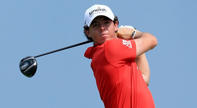 Rory McIlroy hits off the ninth tee during the final round of the 94th PGA Championship at the Ocean Course.