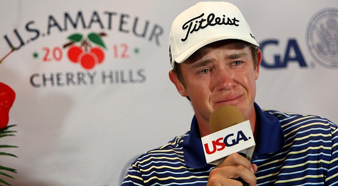 Michael Weaver addresses the media after advancing to the final at the U.S. Am.