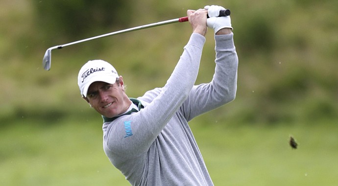 Nicolas Colsaerts plays from a fairway during the first round during day one of the 2012 Johnnie Walker Championship at Gleneagles Golf Course, Gleneagles Scotland Thursday Aug. 23, 2012.