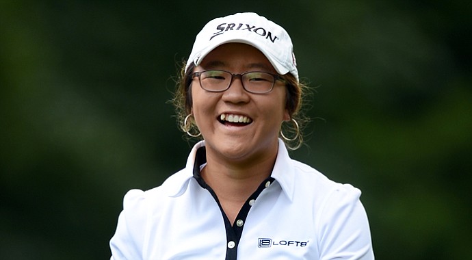 Lydia Ko smiles after her second shot on the 17th hole during the second round of the Canadian Women's Open in Coquitlam, Canada.
