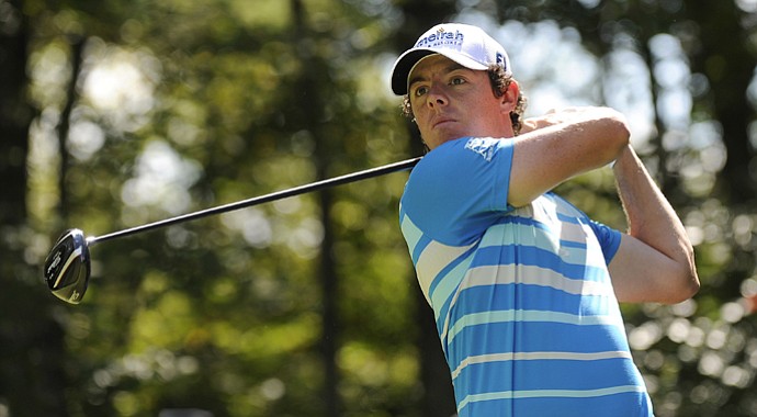 Rory McIlroy hits a drive on the second hole during the final round of the Deutsche Bank Championship at TPC Boston.