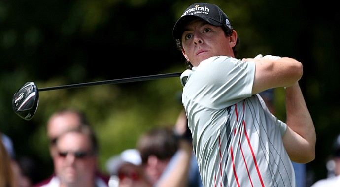 Rory McIlroy watches his tee shot on the second hole during the final round of the BMW Championship at Crooked Stick Golf Club.