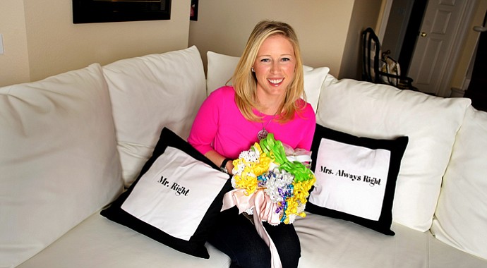 Morgan Pressel poses with with some fun wedding paraphanelia at her home in Boca Raton, FL. Pressel is planning her upcoming wedding.