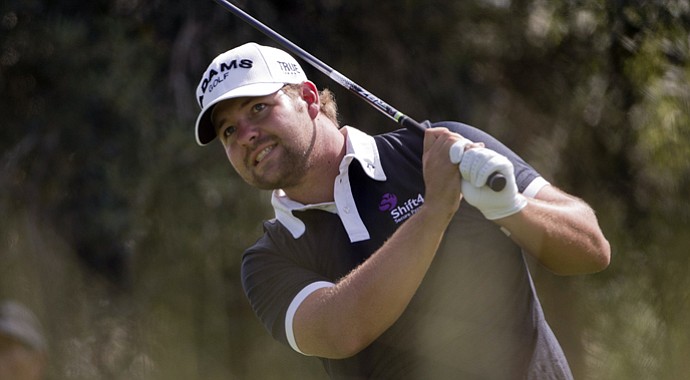 Ryan Moore tees off on the ninth hole during Round 1 of the Justin Timberlake Shriners Hospitals for Children Open.