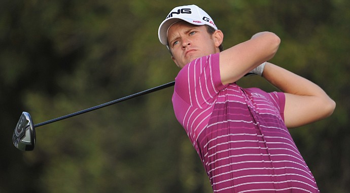 Tom Lewis plays a shot during the first round of the Portugal Masters.