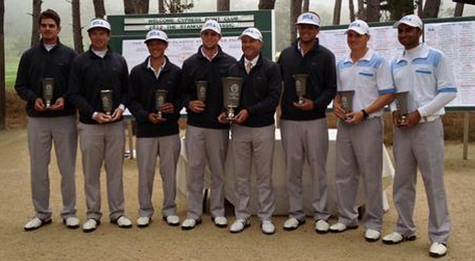 UCLA poses with their trophies after their victory at the Stanford Classic at Cypress Point.