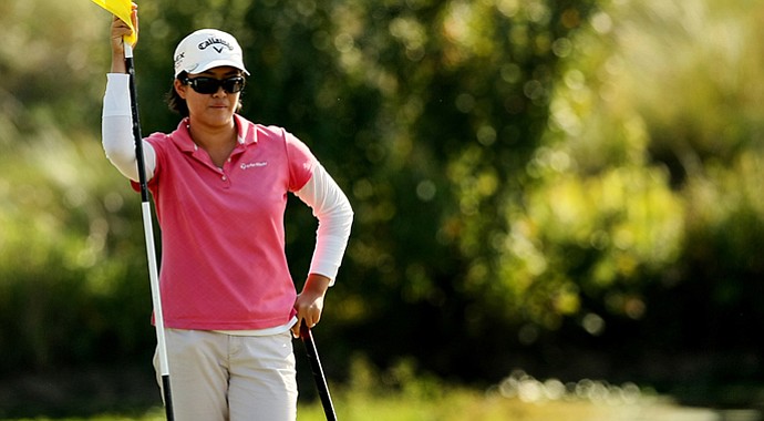 Cindy Feng waits at No. 9 at the Golfweek East Coast Junior Invitational at Celebration Golf Club.