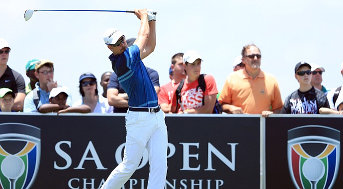Henrik Stenson tees off on the third hole during the final round of the South African Open Championship.