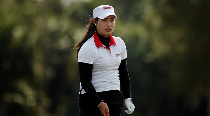 Moriya Jutanugarn of Thailand on the range on Tuesday of LPGA Q-School at LPGA International.