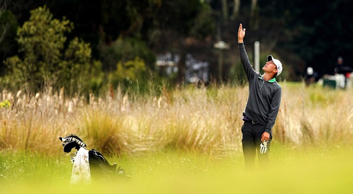 Peter Williamson tries to figure out where his ball hit at No. 10 during the 2013 Jones Cup Invitational at Ocean Forest.