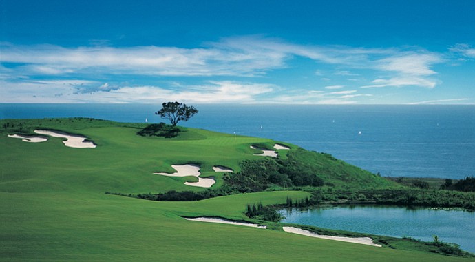 The 17th hole on the Ocean North Course at Pelican Hill GC.