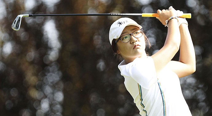 Lydia Ko tees off during Round 1 of the ISPS Handa Australian Open.