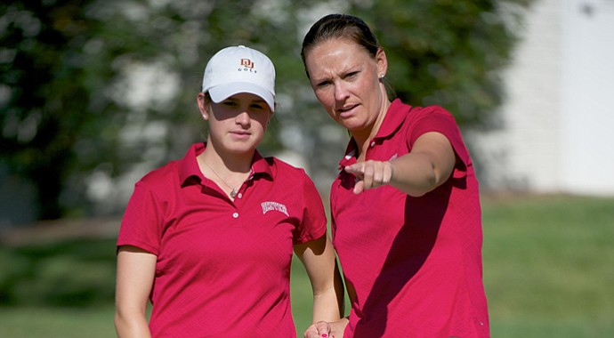 Denver head coach Lindsay Hulwick (right) with former player Anna Christenson.