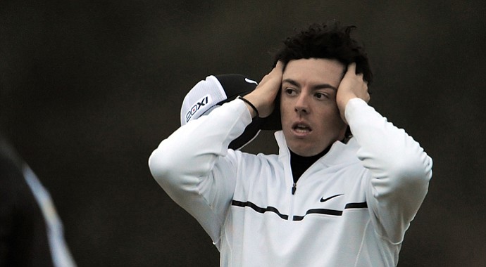 Rory McIlroy reacts after he lost his match to Shane Lowry during the first round of the WGC-Accenture Match Play.