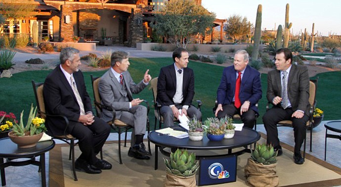 From left, Frank Nobilo, Brandel Chamblee, Dan Hicks, Johnny Miller and Nick Faldo discussed the "State of the Game" on the Golf Channel in February 2013.