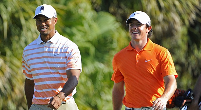 Tiger Woods and Rory McIlroy during the second round of the WGC-Cadillac Championship.