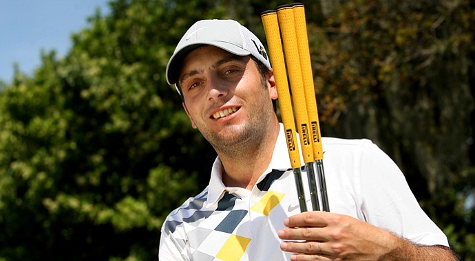 Francesco Molinari shows off his Pirelli grips on Tuesday of the Arnold Palmer Invitational.