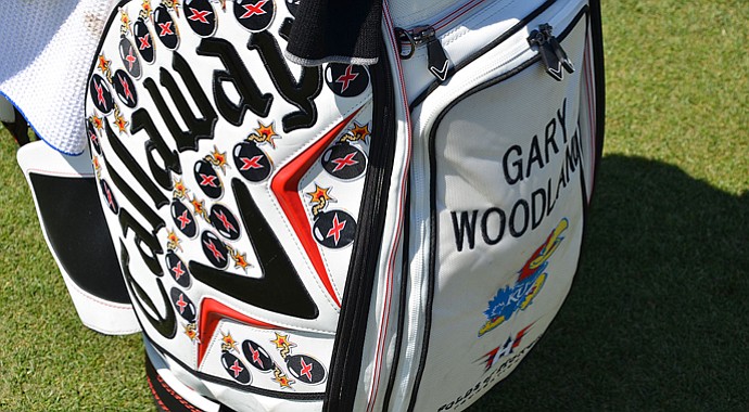 Each of the bomb stickers affixed to Gary Woodland's Callaway bag represents a drive he has hit this season that went more than 325 yards.