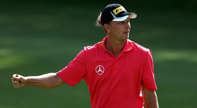 Marcel Siem reacts to a good shot into the 15th green during the final round of the Trophee du Hassan II Golf at Golf du Palais Royal.