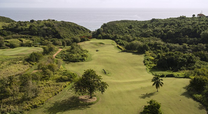 An aerial look at the fifth hole at Royal Isabella.