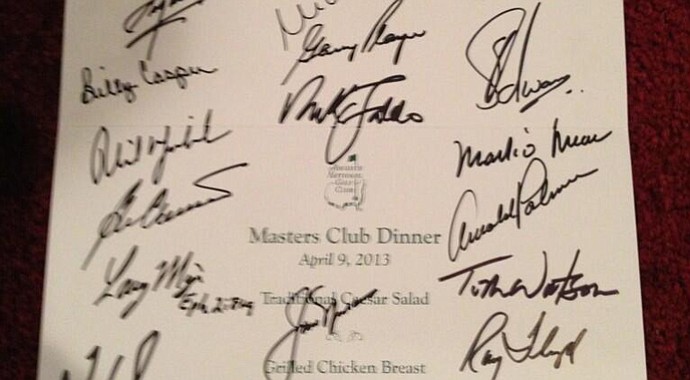 The 2013 Champions Dinner menu set by Bubba Watson.