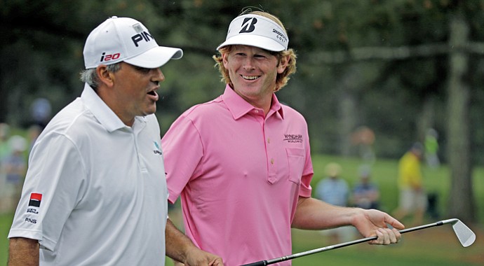 Angel Cabrera, left, and Brandt Snedeker during the final round of the 77th Masters Sunday at Augusta National.