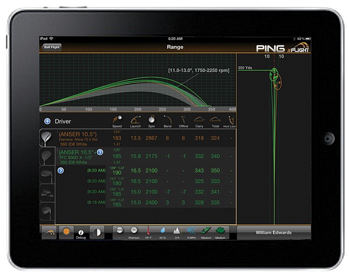 An iPad shows off Ping's proprietary fitting system, nFlight.
